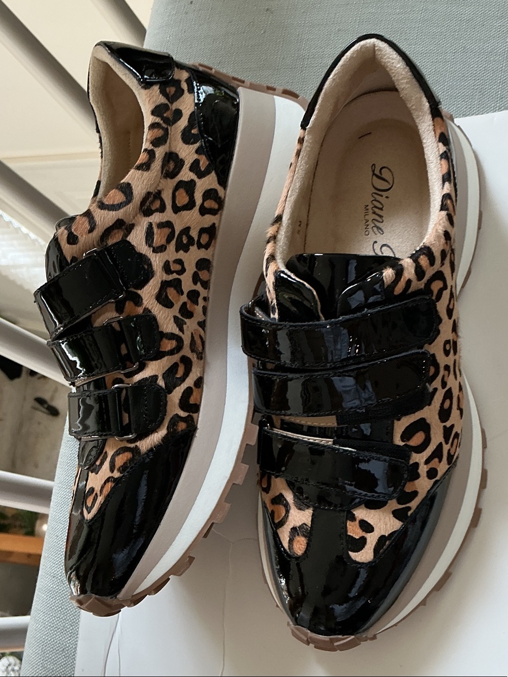 Diane B Leopard Print Patent Velcro Sneakers